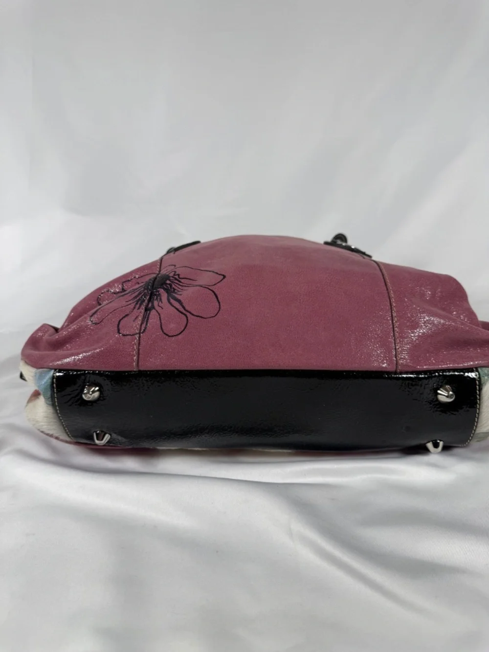Pulicati Italy Floral Haircalf Leather Satchel Designer Pink Purse
